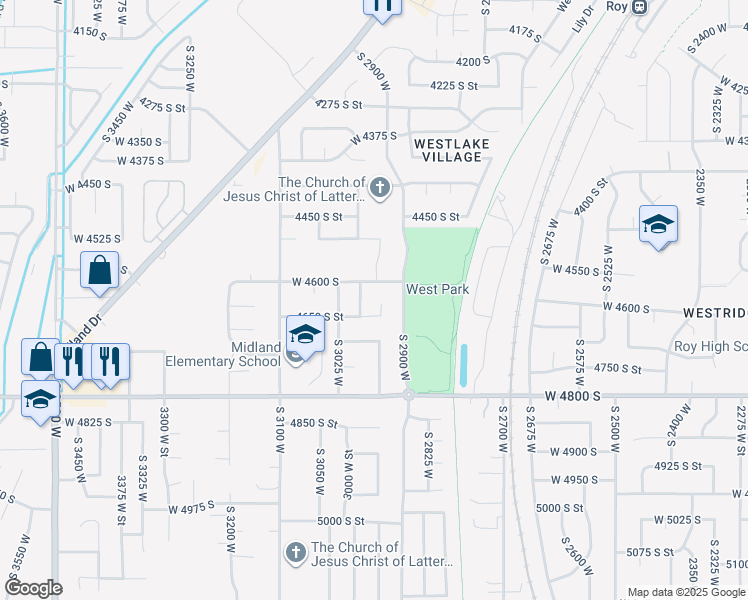 map of restaurants, bars, coffee shops, grocery stores, and more near 4635 South 2950 West in Roy
