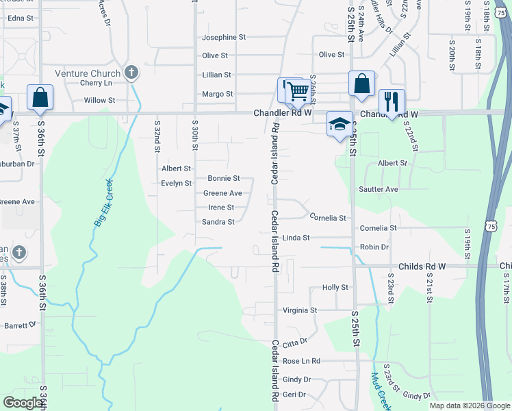 map of restaurants, bars, coffee shops, grocery stores, and more near 8010 Cedar Island Road in Omaha