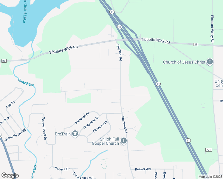 map of restaurants, bars, coffee shops, grocery stores, and more near 545 Secrist Lane in Girard