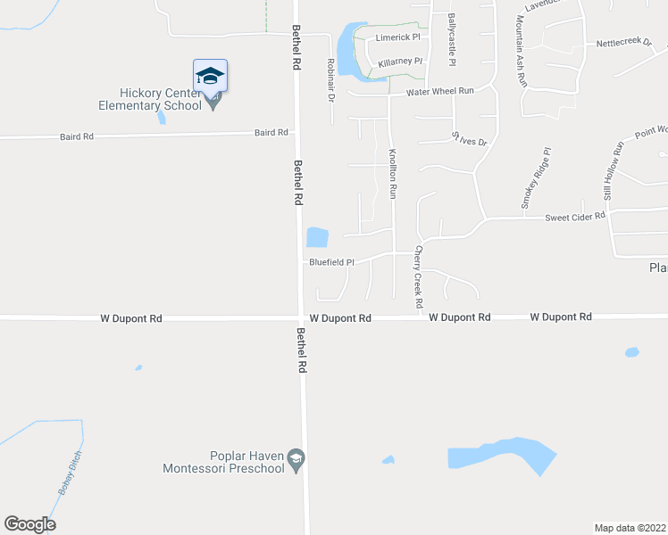 map of restaurants, bars, coffee shops, grocery stores, and more near 3411 Bluefield Place in Fort Wayne