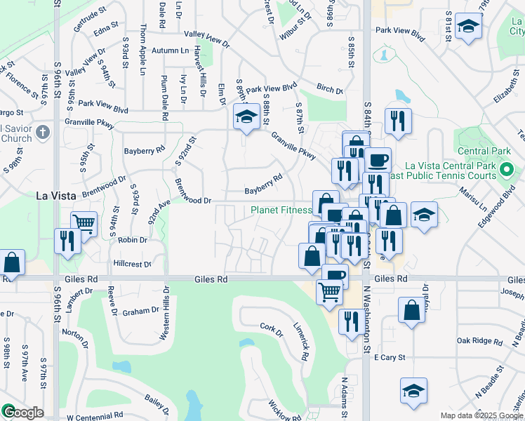 map of restaurants, bars, coffee shops, grocery stores, and more near 27 89th Plaza in La Vista