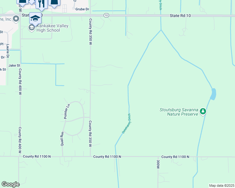 map of restaurants, bars, coffee shops, grocery stores, and more near 11639 North County Road 350 West in Wheatfield