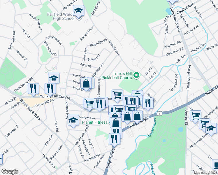 map of restaurants, bars, coffee shops, grocery stores, and more near 267 Berkeley Road in Fairfield