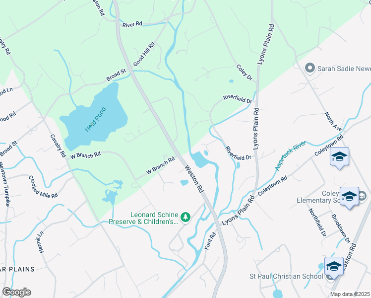 map of restaurants, bars, coffee shops, grocery stores, and more near 1 Weston Road in Westport