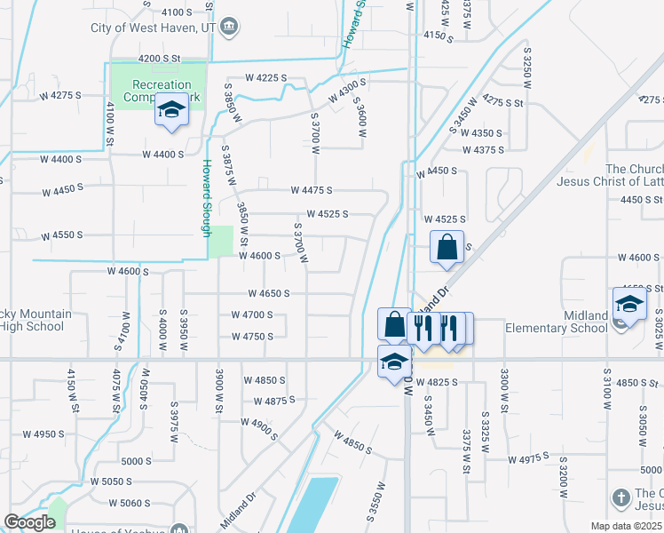 map of restaurants, bars, coffee shops, grocery stores, and more near 3652 West 4625 South in Roy