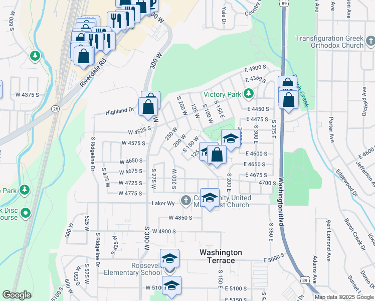 map of restaurants, bars, coffee shops, grocery stores, and more near 4608 S 150 W in Ogden