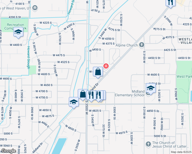 map of restaurants, bars, coffee shops, grocery stores, and more near 4607 Midland Drive in West Haven