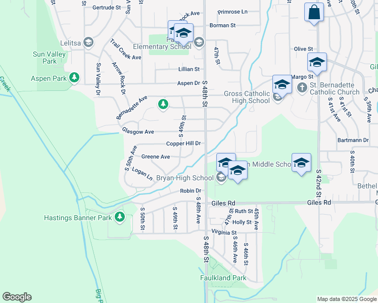 map of restaurants, bars, coffee shops, grocery stores, and more near 8006 South 48th Avenue in Omaha