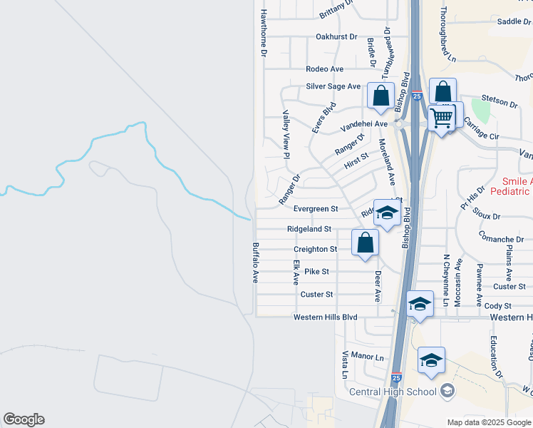 map of restaurants, bars, coffee shops, grocery stores, and more near 921 Ranger Dr in Cheyenne