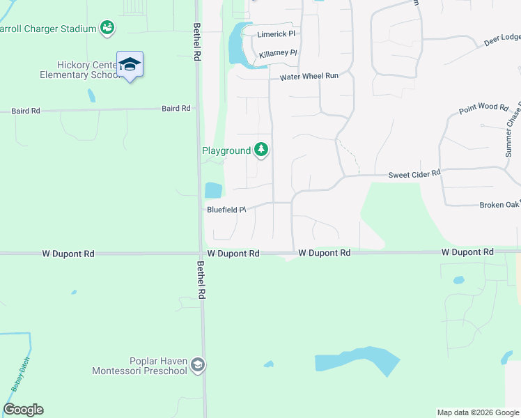 map of restaurants, bars, coffee shops, grocery stores, and more near 3225 Bluefield Place in Fort Wayne