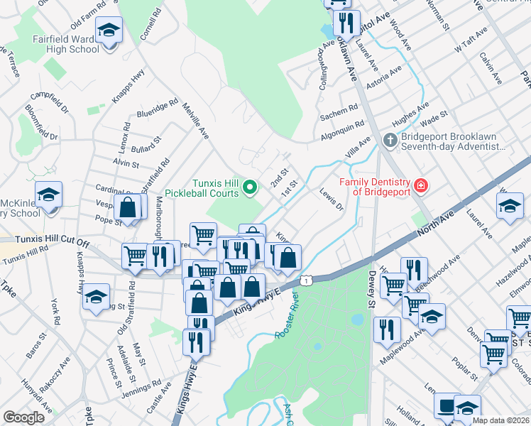 map of restaurants, bars, coffee shops, grocery stores, and more near 422 Villa Avenue in Fairfield