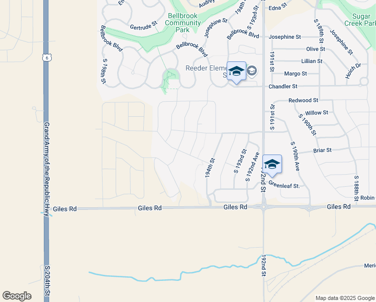 map of restaurants, bars, coffee shops, grocery stores, and more near 8008 South 195th Street in Gretna
