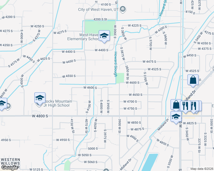 map of restaurants, bars, coffee shops, grocery stores, and more near 3954 West 4600 South in Roy