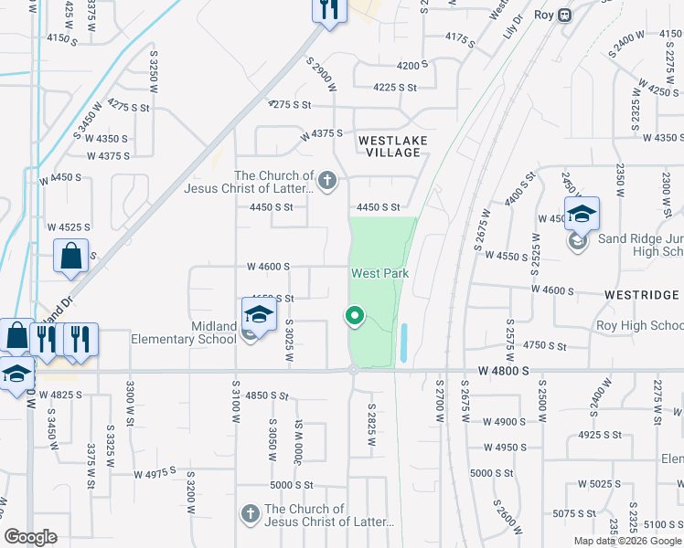 map of restaurants, bars, coffee shops, grocery stores, and more near 2923 West 4600 South in Roy