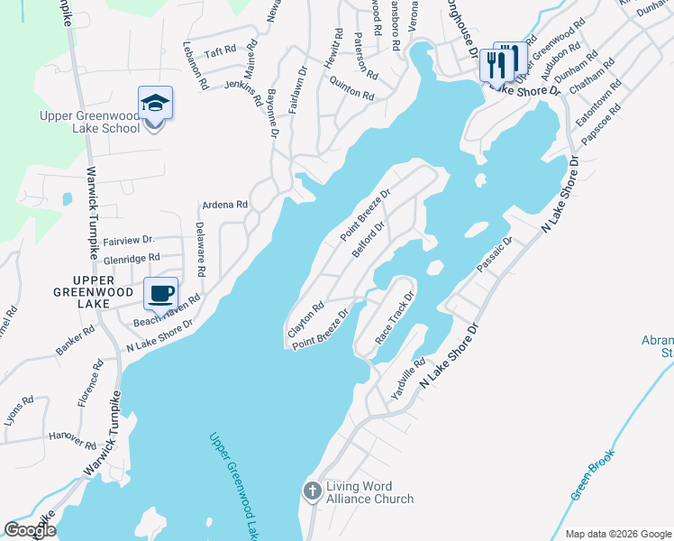 map of restaurants, bars, coffee shops, grocery stores, and more near 53 Belford Drive in West Milford