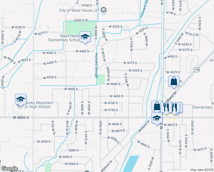 map of restaurants, bars, coffee shops, grocery stores, and more near 3855 West 4600 South in Roy