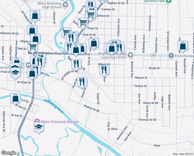 map of restaurants, bars, coffee shops, grocery stores, and more near in Niles