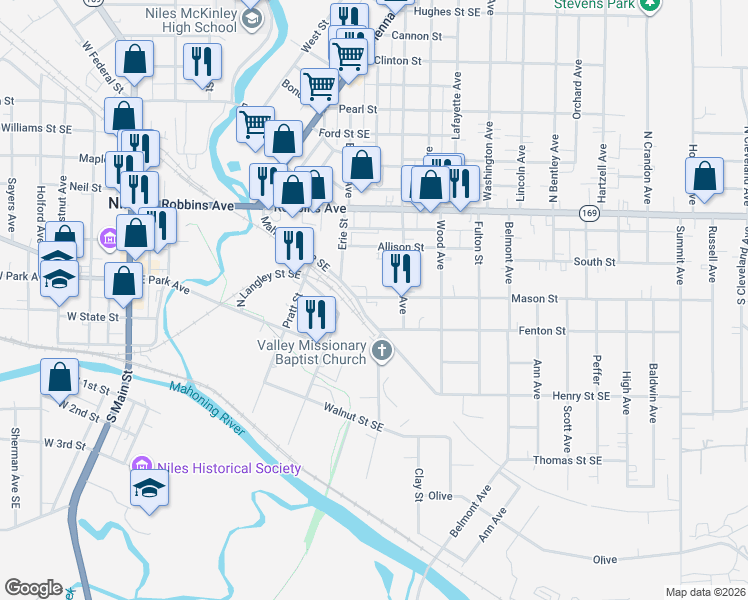 map of restaurants, bars, coffee shops, grocery stores, and more near in Niles