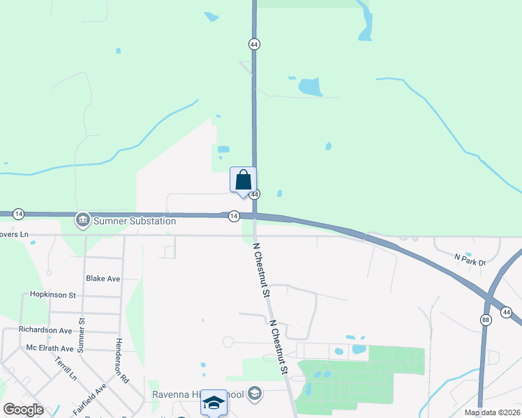 map of restaurants, bars, coffee shops, grocery stores, and more near 6942 Ohio 44 in Ravenna