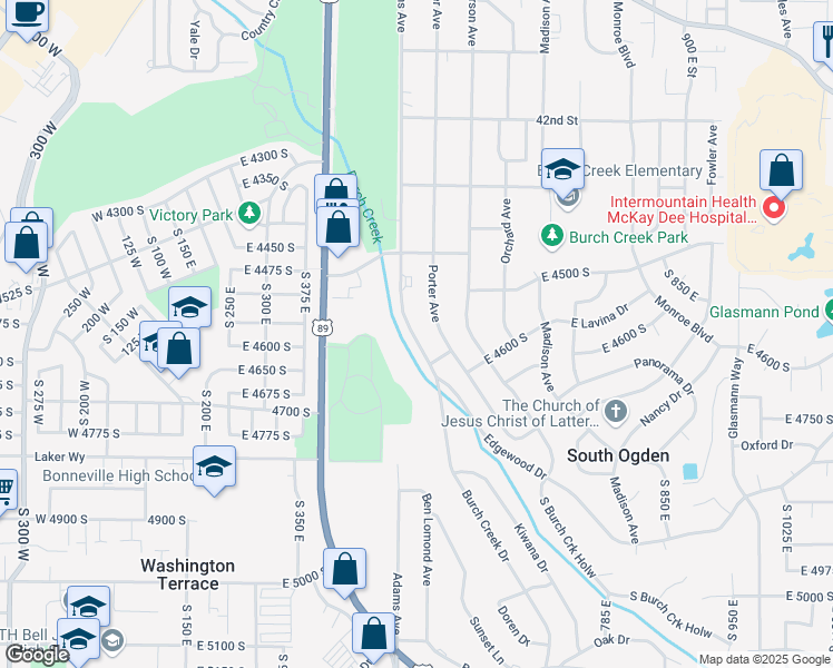 map of restaurants, bars, coffee shops, grocery stores, and more near 4584 Adams Avenue in South Ogden