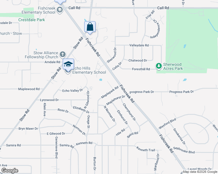 map of restaurants, bars, coffee shops, grocery stores, and more near 4706 Maple Spur Drive in Stow