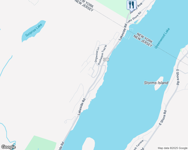 map of restaurants, bars, coffee shops, grocery stores, and more near 423 Lakeside Road in West Milford