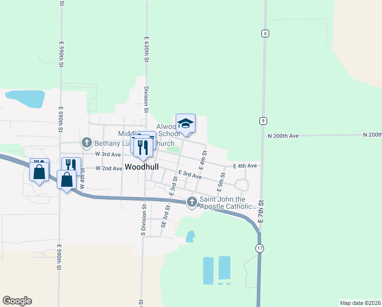 map of restaurants, bars, coffee shops, grocery stores, and more near 353 East 4th Avenue in Woodhull