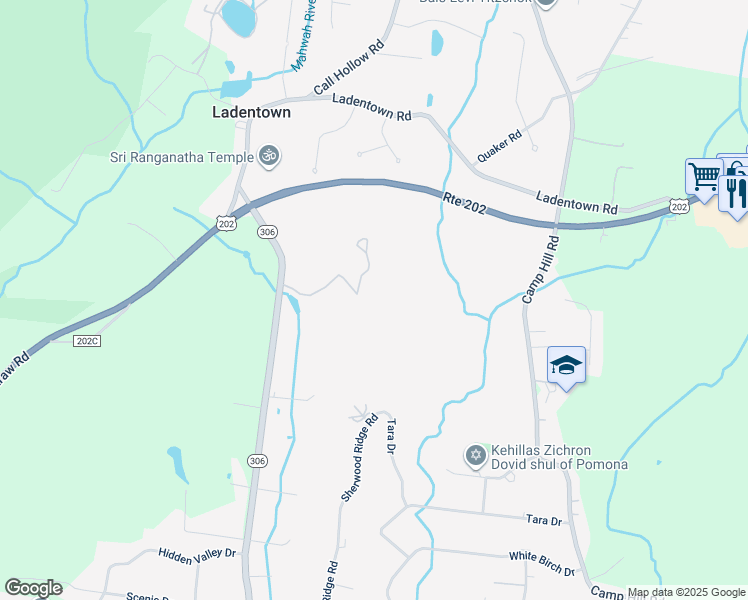 map of restaurants, bars, coffee shops, grocery stores, and more near 65-67 New York 306 in Monsey