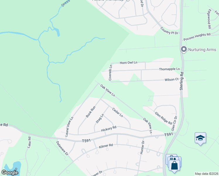 map of restaurants, bars, coffee shops, grocery stores, and more near Buck Run in Monroe County