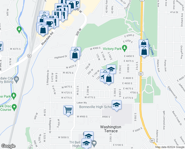 map of restaurants, bars, coffee shops, grocery stores, and more near 169 West 4600 South in Ogden