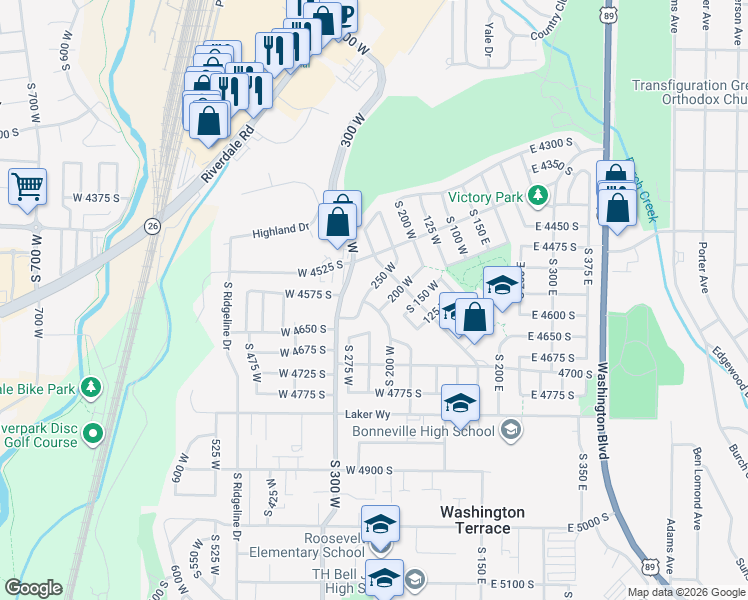 map of restaurants, bars, coffee shops, grocery stores, and more near 224 West 4600 South in Ogden