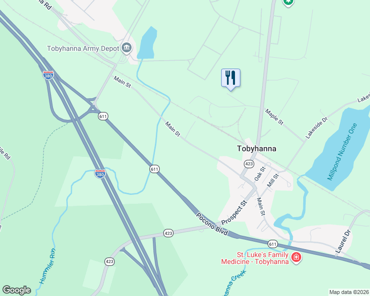 map of restaurants, bars, coffee shops, grocery stores, and more near 74 Main St in Tobyhanna