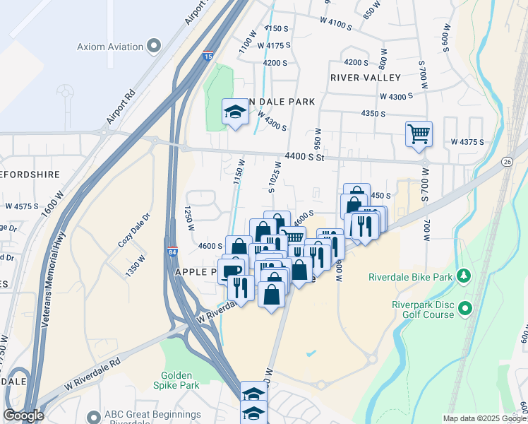 map of restaurants, bars, coffee shops, grocery stores, and more near 1049 4550 South in Ogden
