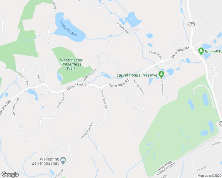 map of restaurants, bars, coffee shops, grocery stores, and more near 154 Upper Shad Road in Pound Ridge