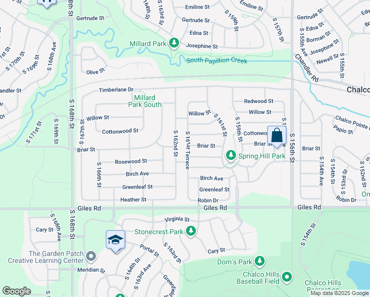 map of restaurants, bars, coffee shops, grocery stores, and more near 7916 South 161st Terrace in Omaha