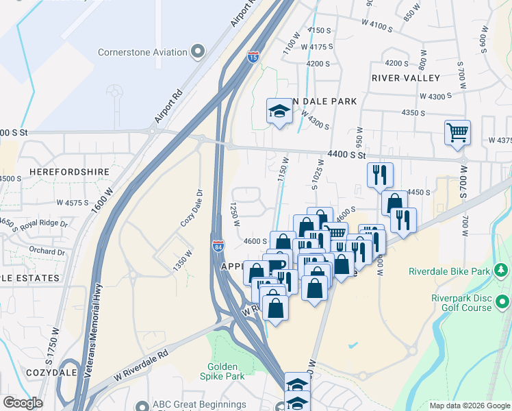 map of restaurants, bars, coffee shops, grocery stores, and more near 1181 4550 South in Ogden
