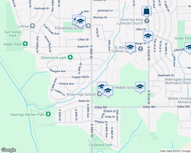 map of restaurants, bars, coffee shops, grocery stores, and more near 8003 South 48th Street in Omaha