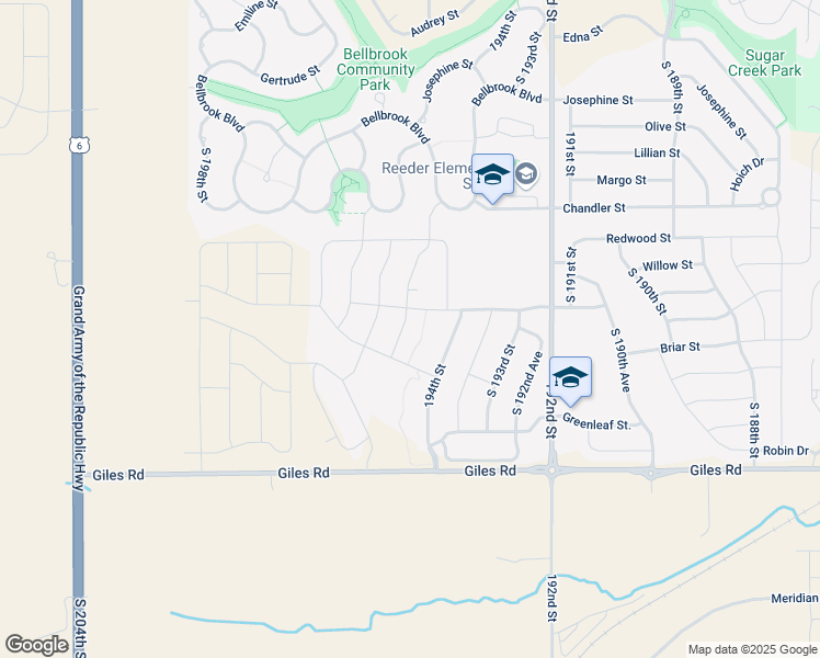 map of restaurants, bars, coffee shops, grocery stores, and more near 8008 South 195th Street in Gretna