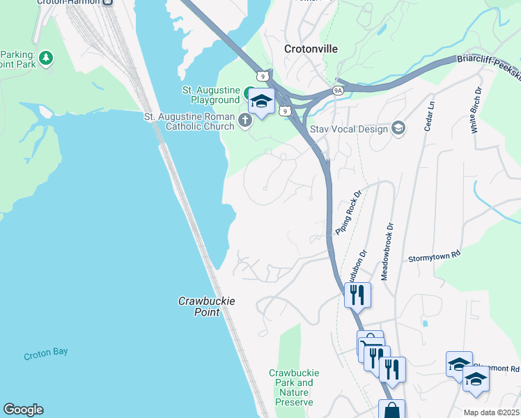 map of restaurants, bars, coffee shops, grocery stores, and more near 51 Mystic Drive in Ossining
