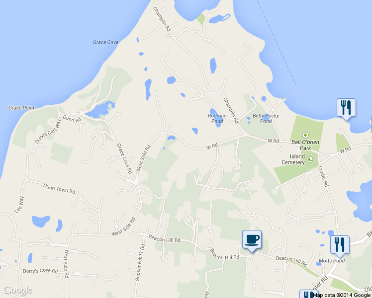 map of restaurants, bars, coffee shops, grocery stores, and more near 841 West Side Road in New Shoreham