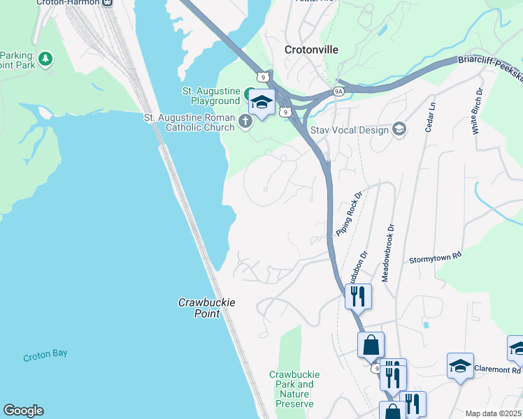 map of restaurants, bars, coffee shops, grocery stores, and more near 51 Mystic Drive in Ossining