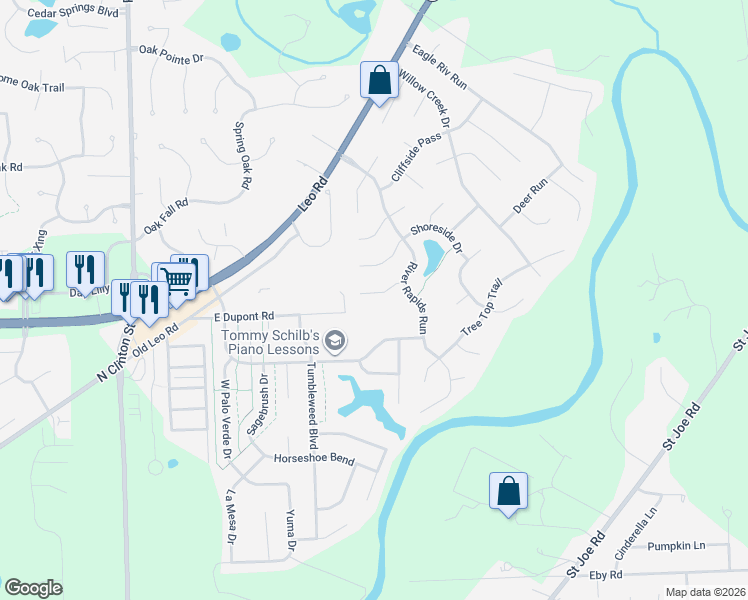 map of restaurants, bars, coffee shops, grocery stores, and more near 6111 Arapaho Trail in Fort Wayne