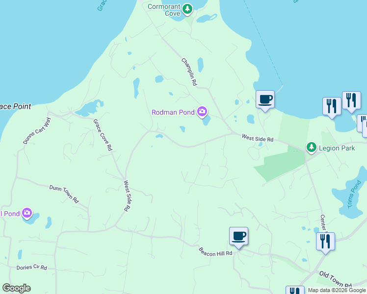 map of restaurants, bars, coffee shops, grocery stores, and more near 841 West Side Road in New Shoreham