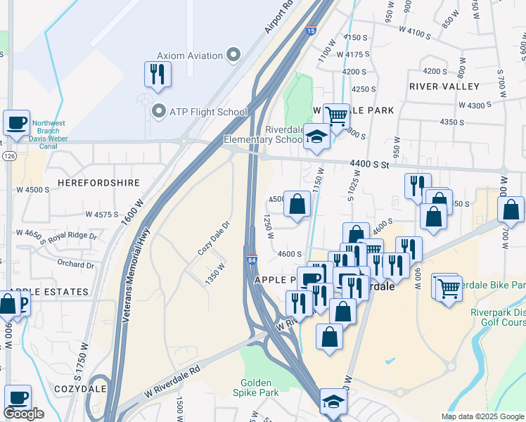 map of restaurants, bars, coffee shops, grocery stores, and more near 4547 South 1250 West in Ogden