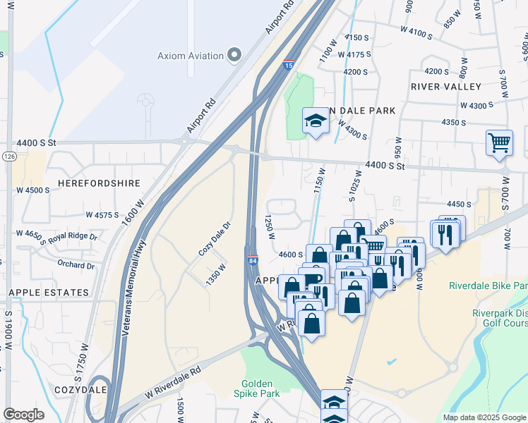 map of restaurants, bars, coffee shops, grocery stores, and more near 4547 South 1250 West in Ogden