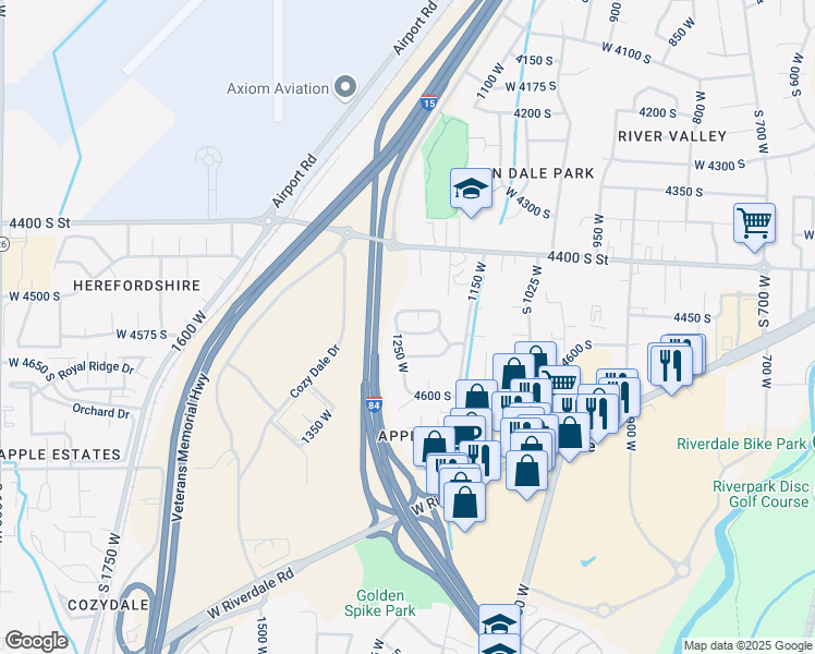 map of restaurants, bars, coffee shops, grocery stores, and more near 1238 4550 South in Ogden