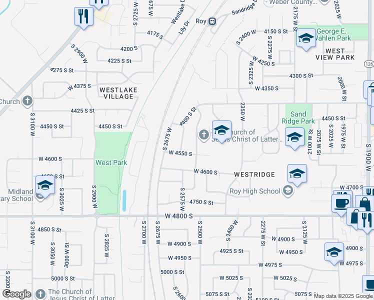 map of restaurants, bars, coffee shops, grocery stores, and more near 4521 South 2525 West in Roy