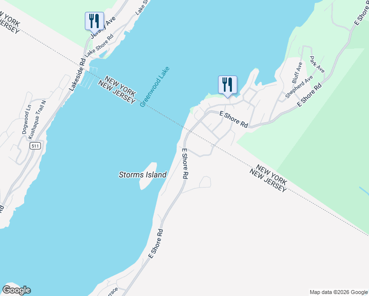 map of restaurants, bars, coffee shops, grocery stores, and more near 872 East Shore Road in West Milford