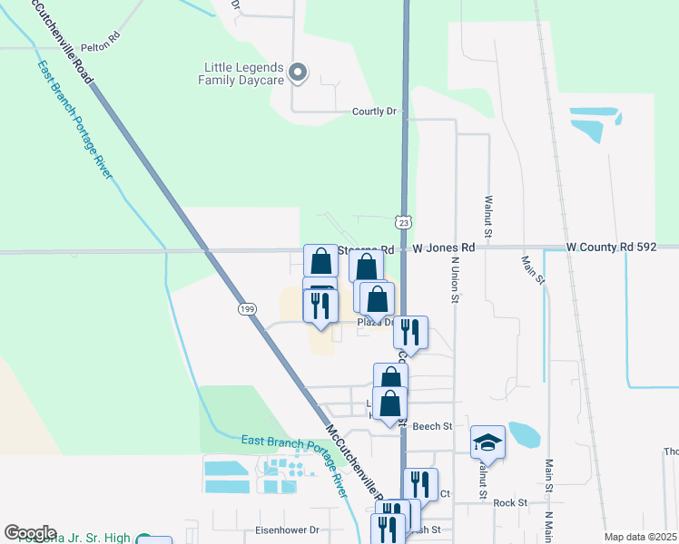 map of restaurants, bars, coffee shops, grocery stores, and more near 595 Stearns Road in Fostoria