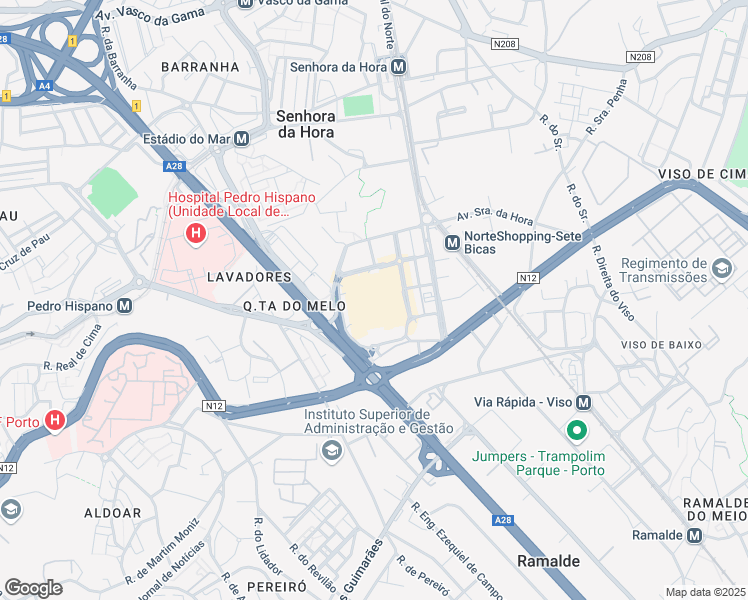 map of restaurants, bars, coffee shops, grocery stores, and more near 505 Rua João Mendonça in Senhora da Hora